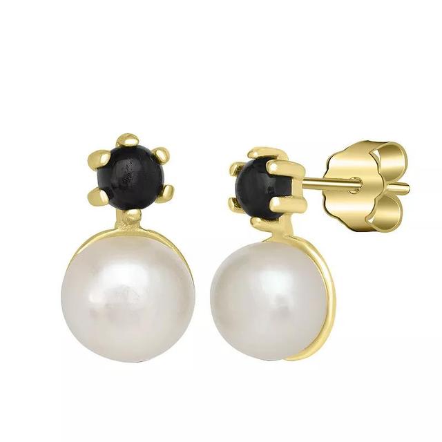 Gemistry 14k Gold Over Sterling Silver Freshwater Cultured Pearl & Turquoise Stud Earrings, Womens, Gold Tone Product Image