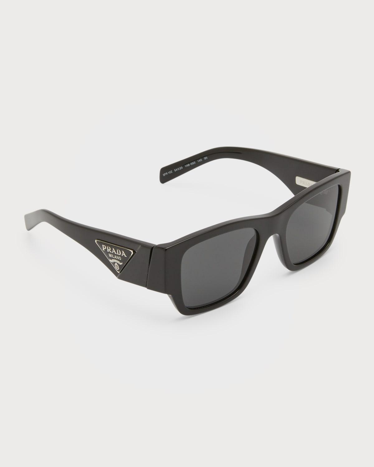 Prada Men's Triangle Logo Bicolor Rectangle Sunglasses  - BLACK MARBLE Product Image