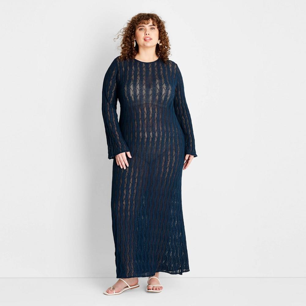 Womens Long Sleeve Open Stitch Maxi Dress - Future Collective with Jenee Naylor Navy Blue 2X Product Image