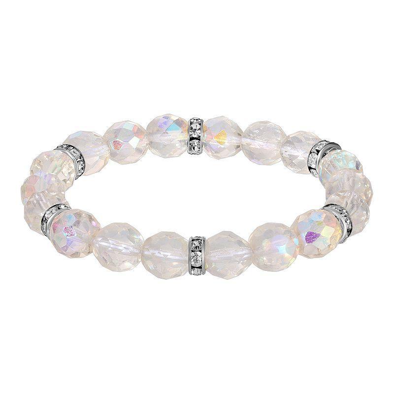 1928 Silver Tone Crystal Bead Stretch Bracelet, Womens, White Product Image