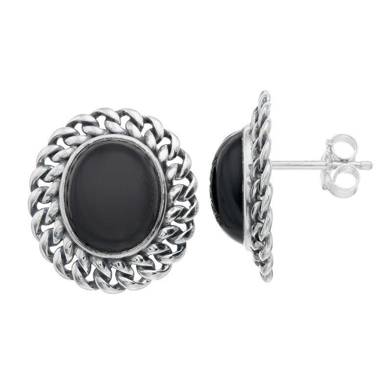 SIRI USA by TJM Sterling Silver Oval Black Onyx Stud Earrings, Womens Product Image