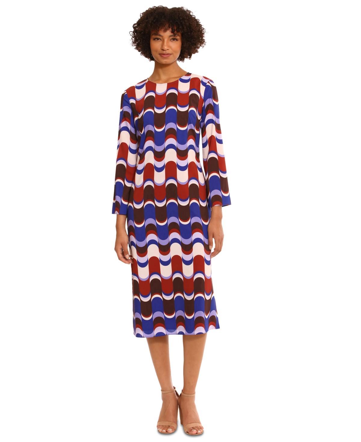 DONNA MORGAN FOR MAGGY Geo Print Long Sleeve Midi Shift Dress Product Image