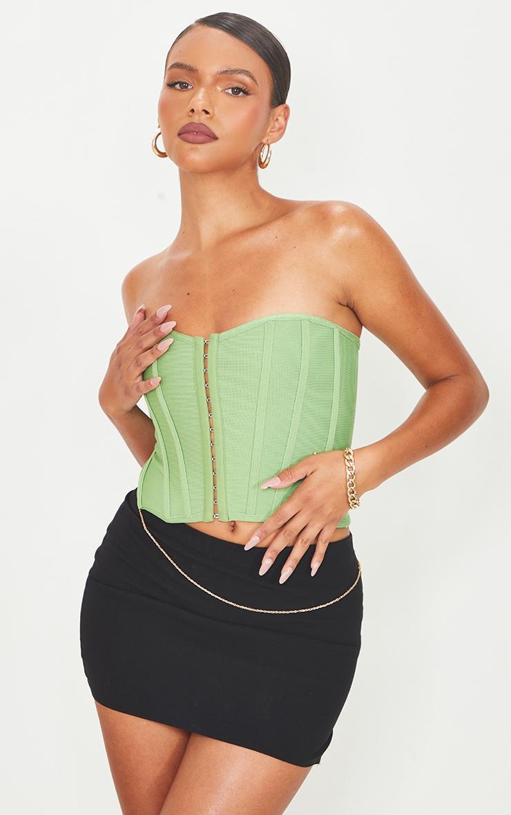 Olive Bandage Hook And Eye Structured Corset Product Image