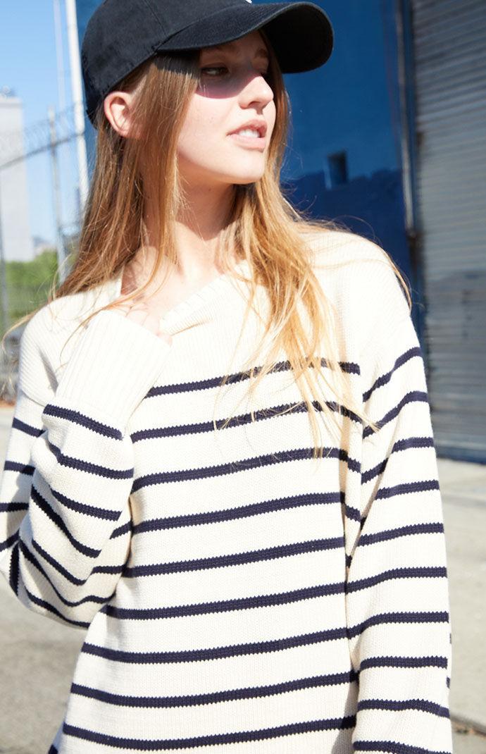 John Galt Women's White & Blue Striped Brianna Sweater in White/Blue Product Image