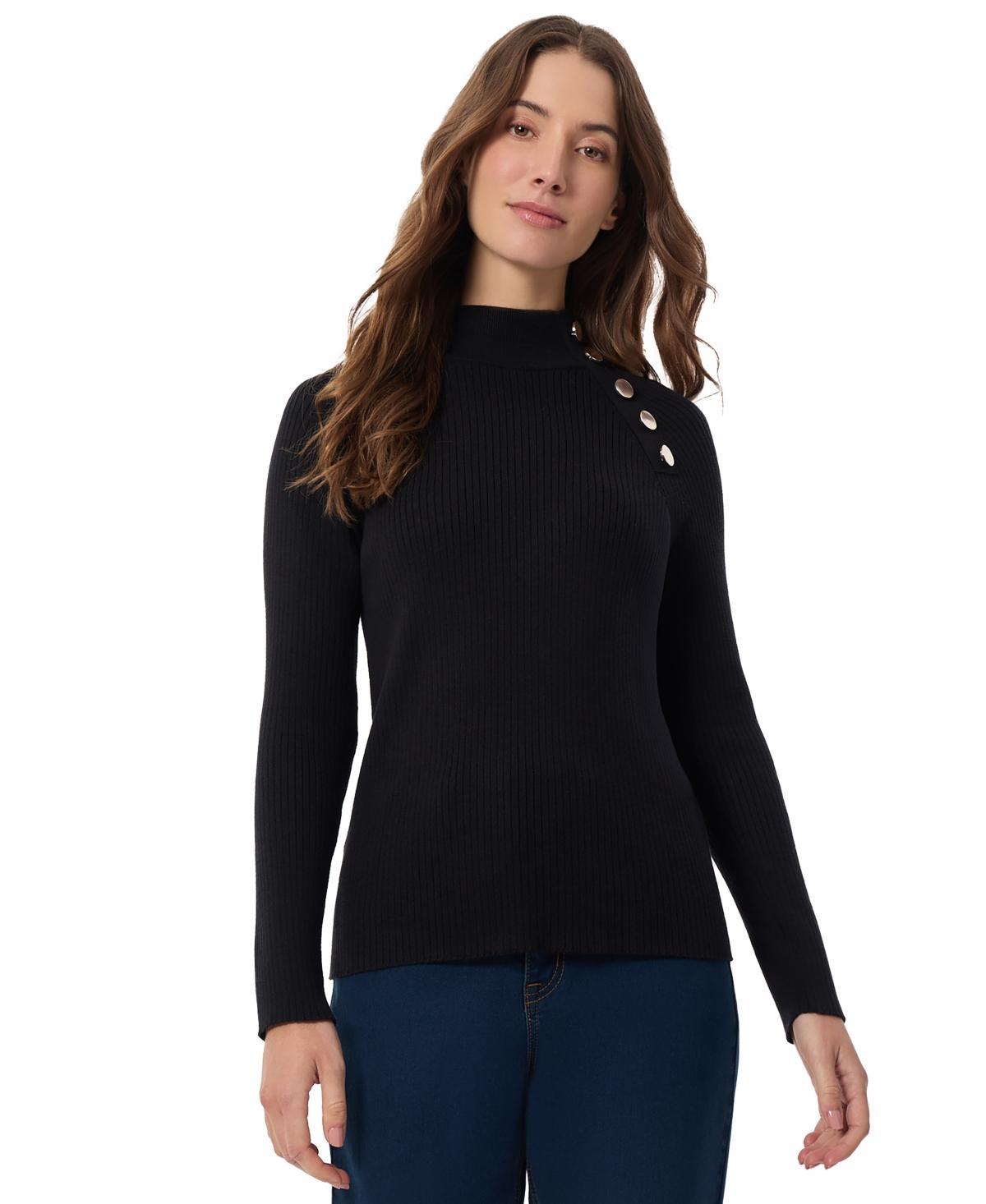 Jones New York Womens Solid-Color Ribbed Mock-Neck Sweater Product Image