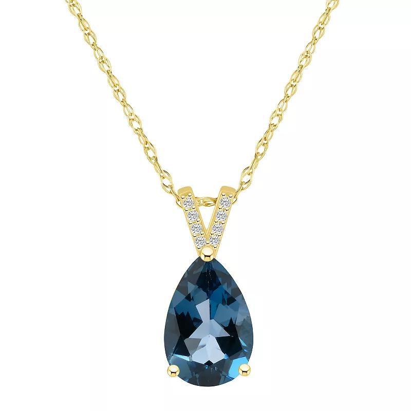 Alyson Layne 10k Gold Pear Shape Gemstone Diamond Accent Pendant Necklace, Womens London Blue Topaz Product Image