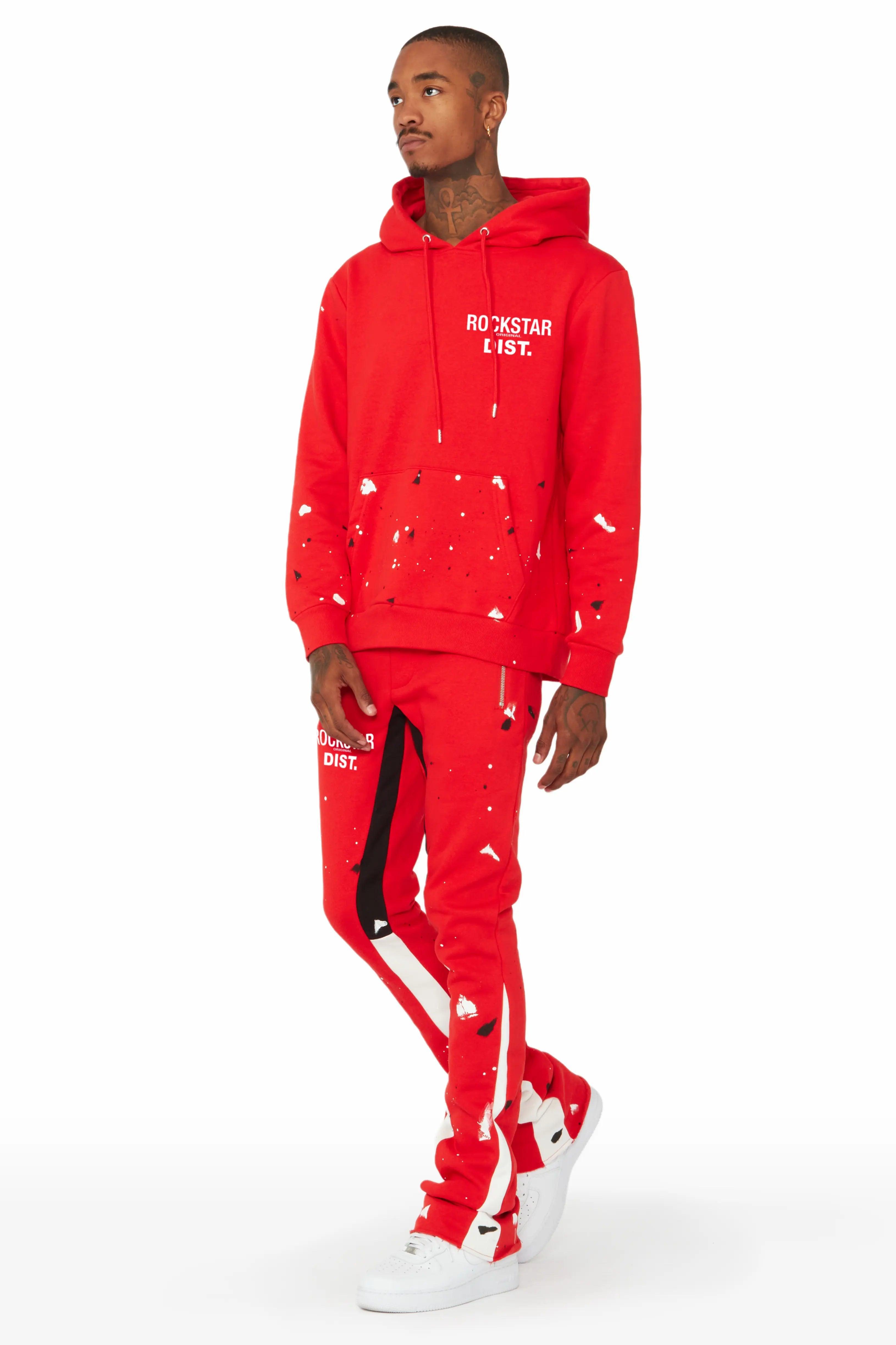 Jaco Red Hoodie Stacked Flare Pant Track Set Male Product Image