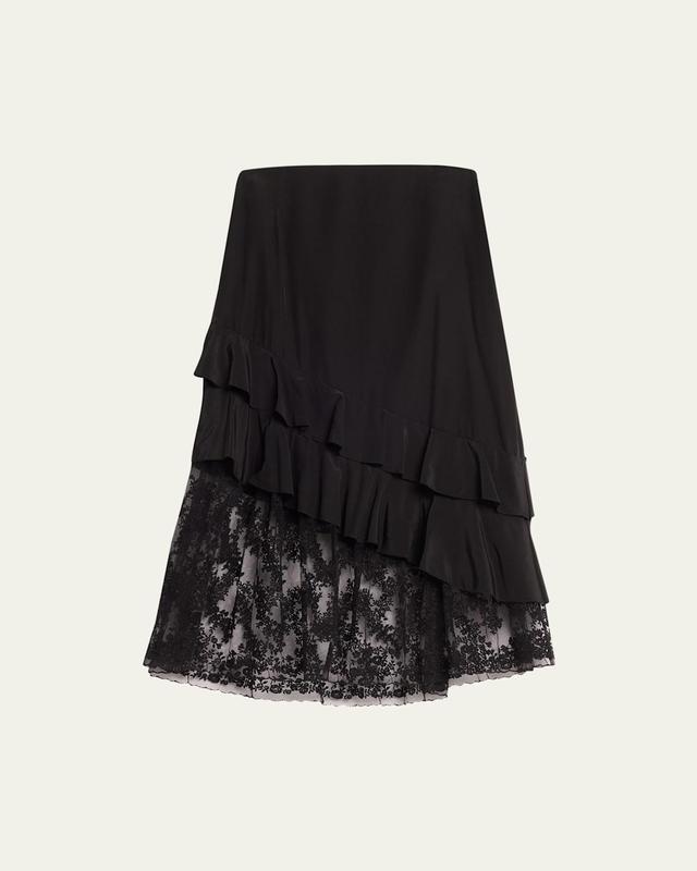 Embroidered Lace-Hem Ruffle Midi Skirt Product Image