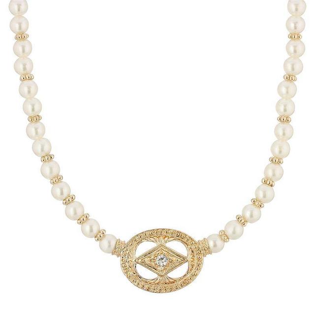 1928 Gold-Tone Costume Pearl & Crystal Pendant Necklace, Womens, White Product Image