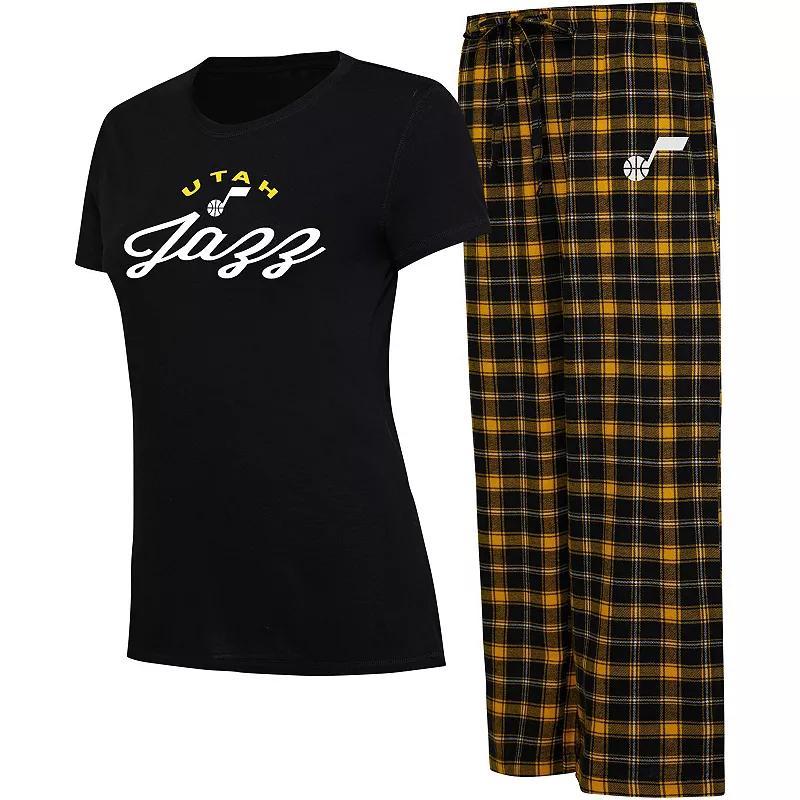 Womens College Concepts Black/Gold Utah Jazz Arctic T-Shirt & Flannel Pants Sleep Set Product Image