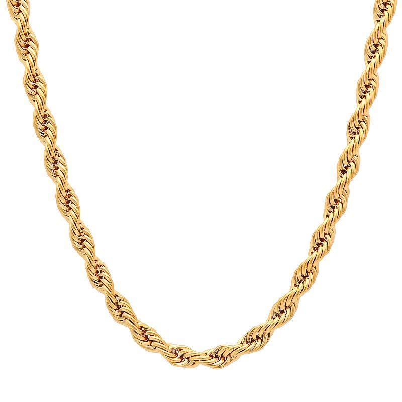 Steel Nation Mens Gold Tone Ion-Plated Rope Link Chain Necklace Silver Product Image