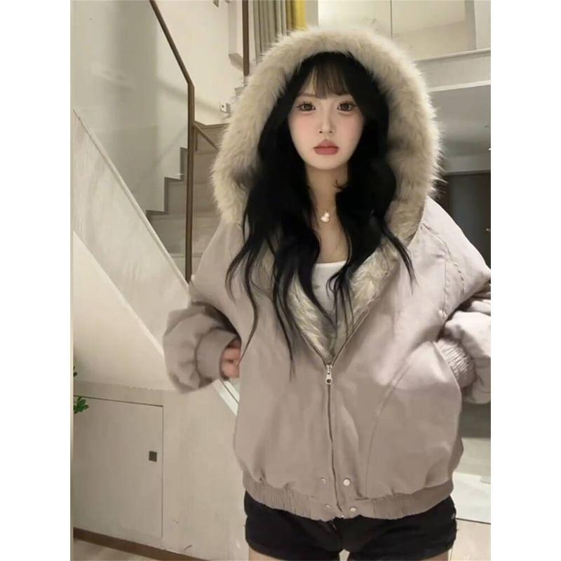 Fleece Lined Hooded Zip-Up Padded Jacket Product Image