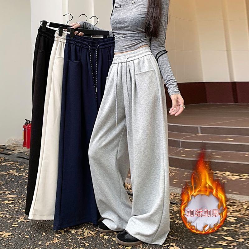 Drawstring Waist Plain Wide Leg Sweatpants Product Image