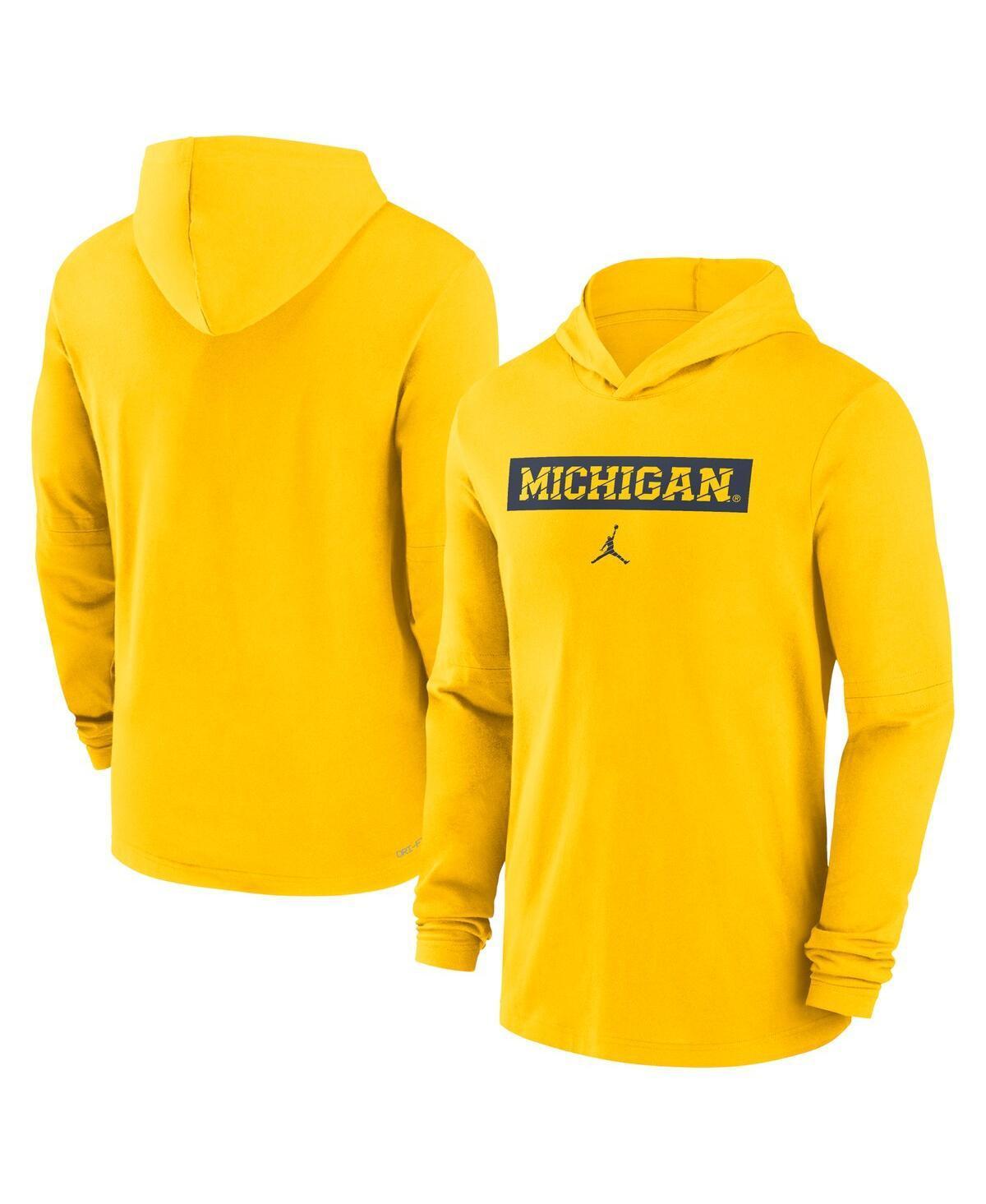 Jordan Mens Maize Michigan Wolverines Sideline Hoodie Performance Long Sleeve T-Shirt Product Image