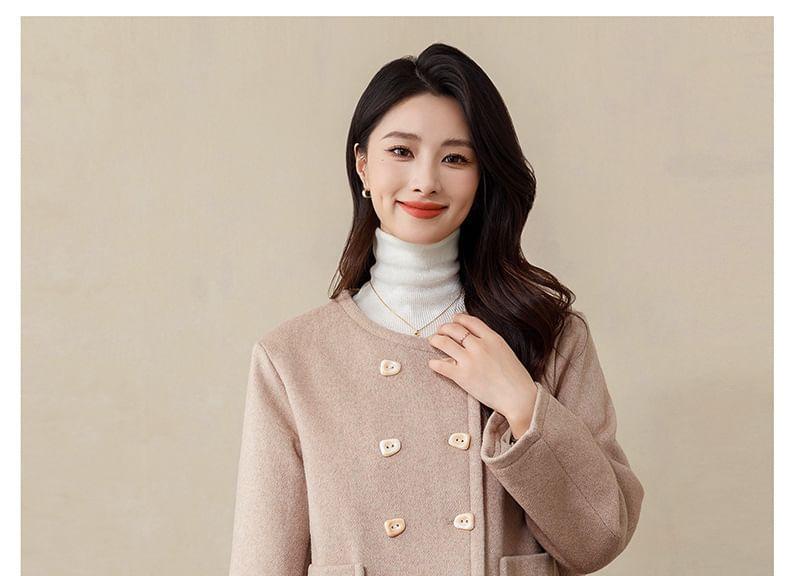 Round Neck Plain Double Breasted Short Coat Product Image