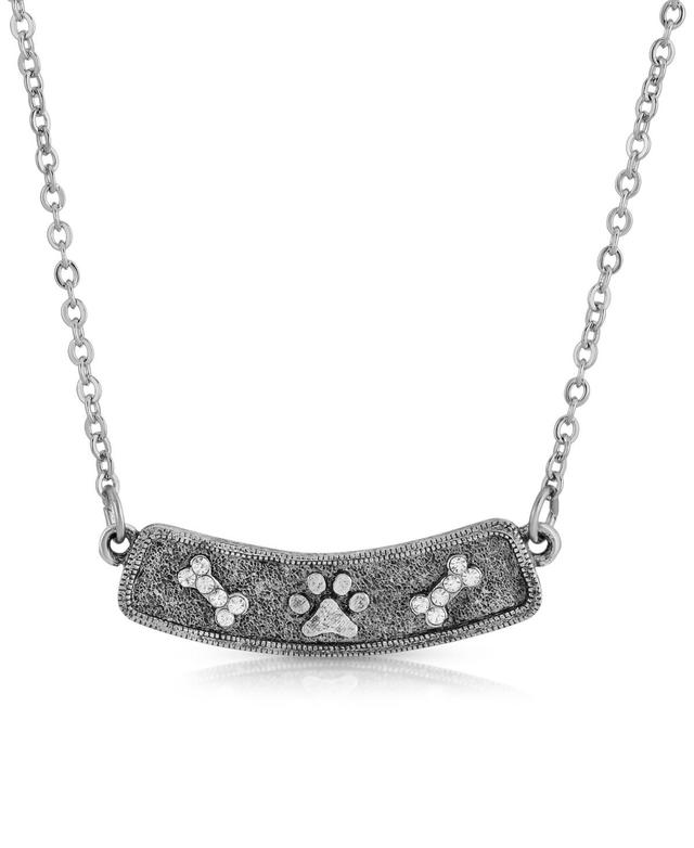 1928 Pewter & Clear Crystal Bone and Paw Bar Necklace, Womens, Silver Product Image