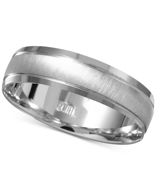 Mens Beveled Edge Satin Finish Comfort Fit Wedding Band in 14k White Gold Product Image