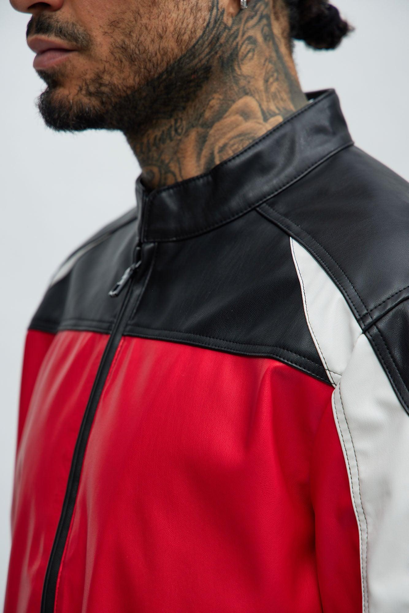 Faux Leather Racing Jacket - Black/combo Product Image