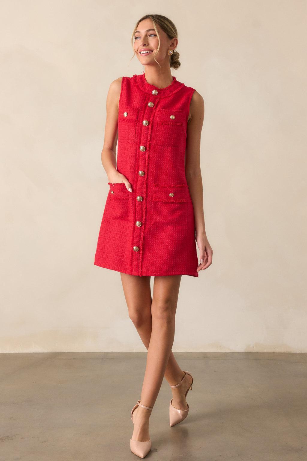 Here For It Red Tweed Mini Dress Product Image