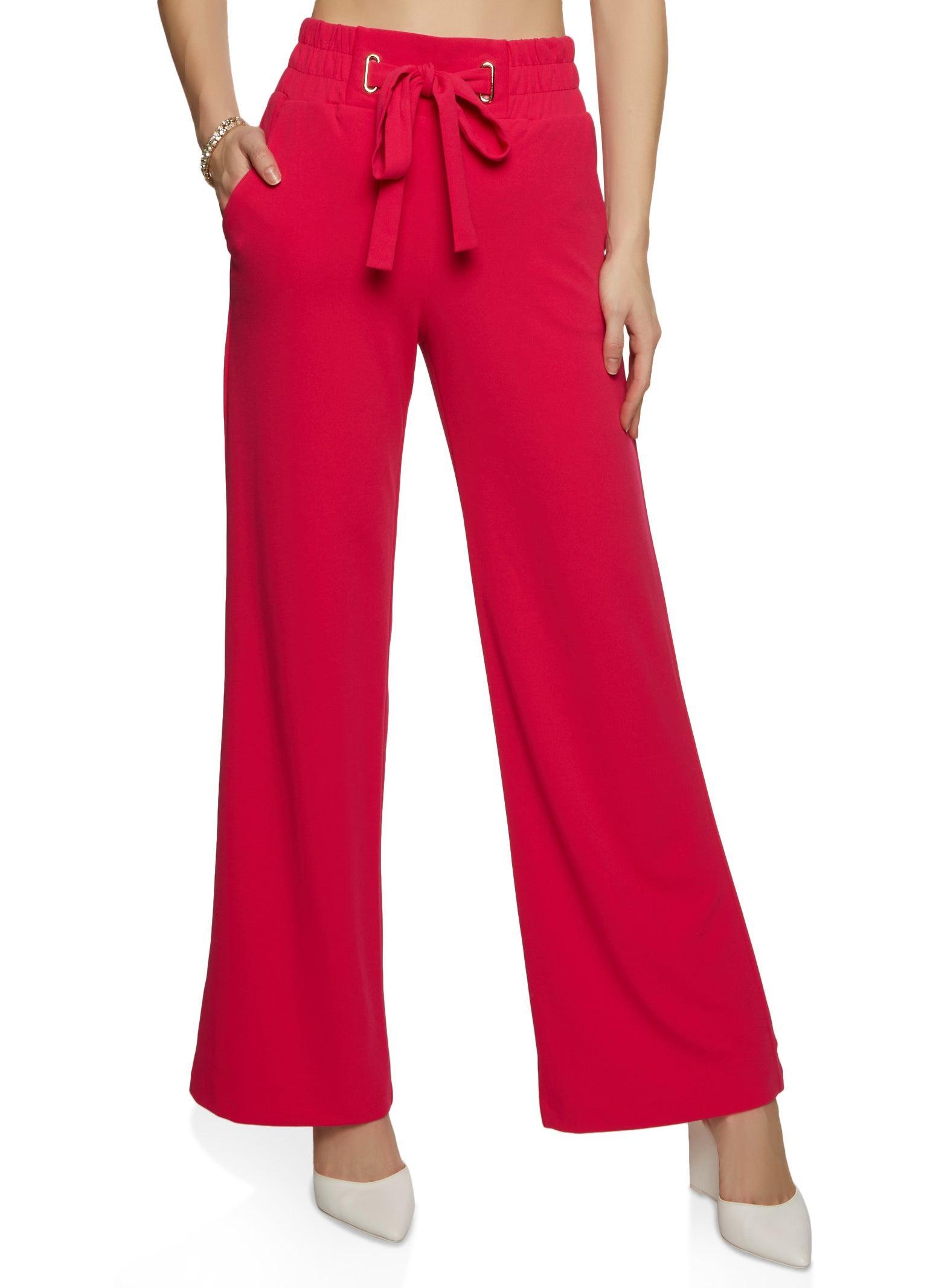 Womens Tie Front Waist Wide Leg Pants Product Image