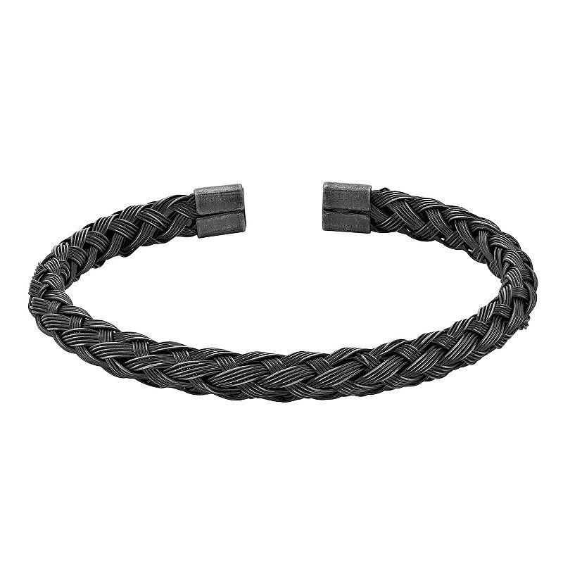 Mens LYNX Stainless Steel Black Ion Plated Antiqued Braided Bangle Bracelet Product Image