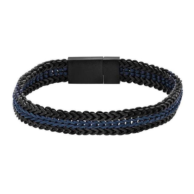 Mens LYNX Stainless Steel & Blue Leather Bracelet Product Image