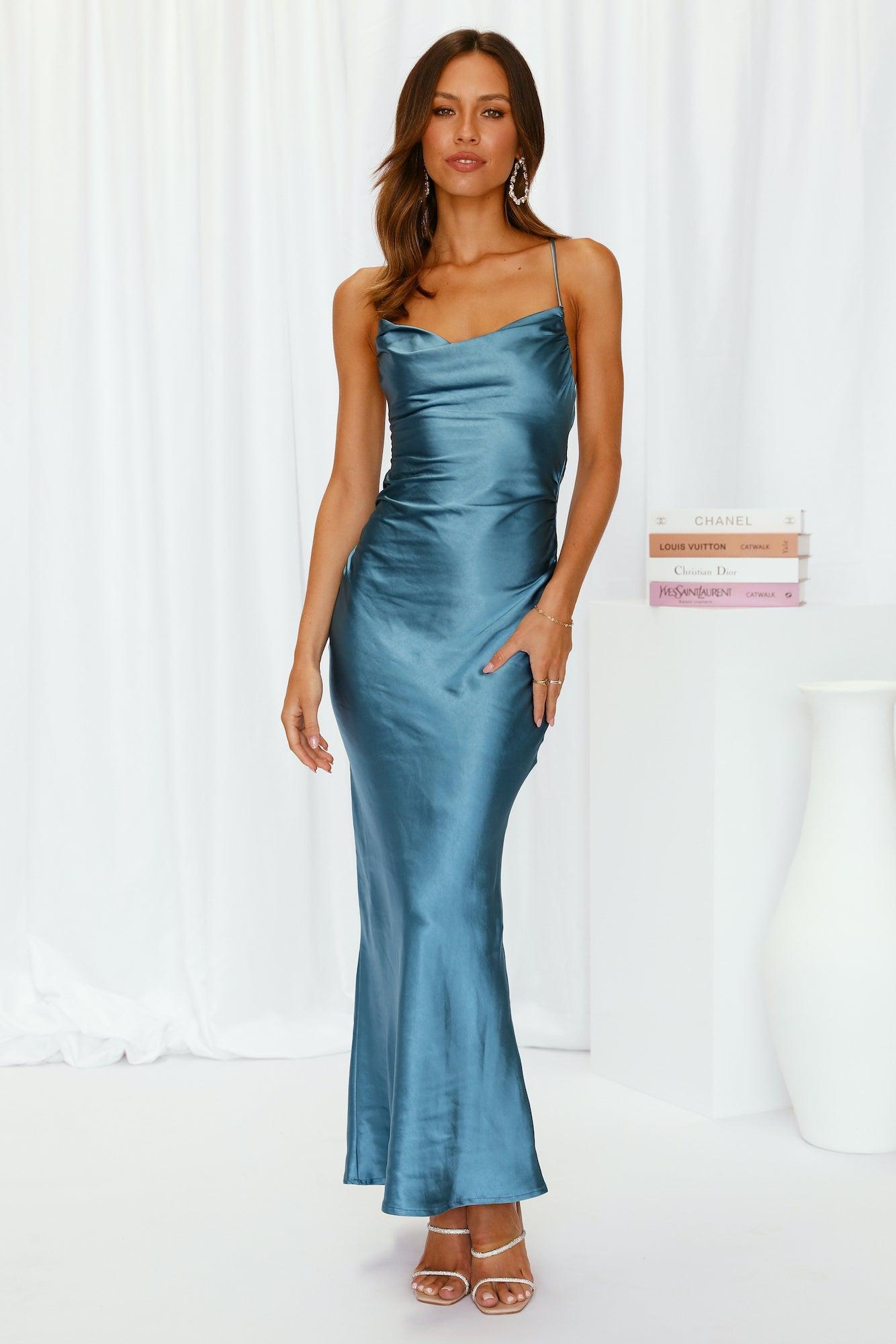 Kissin All Night Satin Maxi Dress Midnight Blue product image