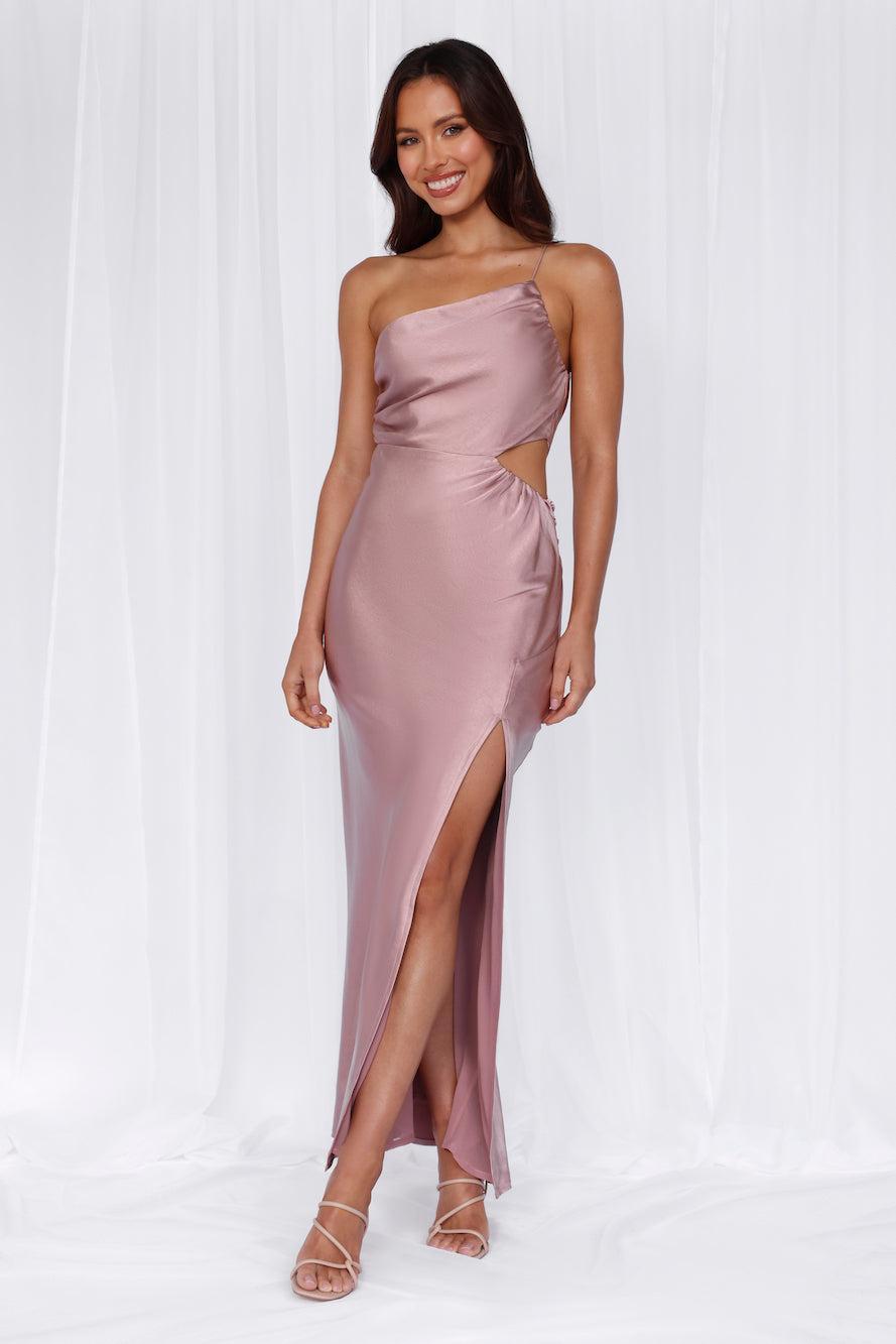 HELLO MOLLY The Opal One Shoulder Satin Maxi Dress Dusty Pink product image