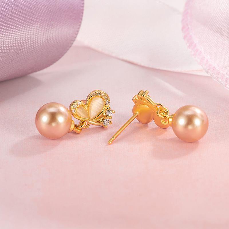 Butterfly Rhinestone Faux Pearl Alloy Drop Earring Product Image