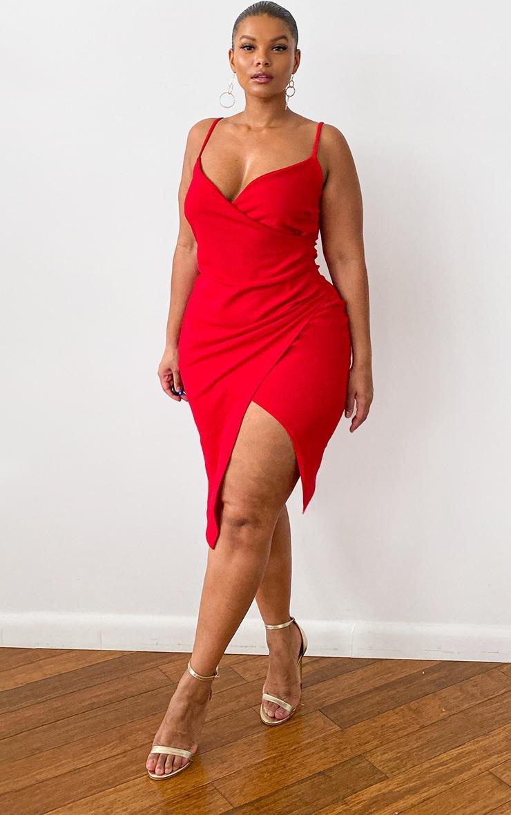 Plus Lauriell Red Wrap Front Crepe Midi Dress Product Image