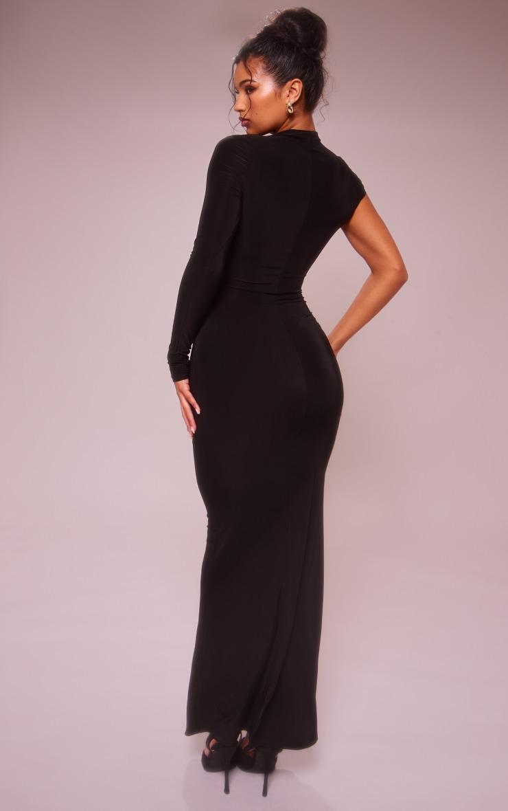 Black Slinky One Shoulder Cut Out Maxi Dress Product Image