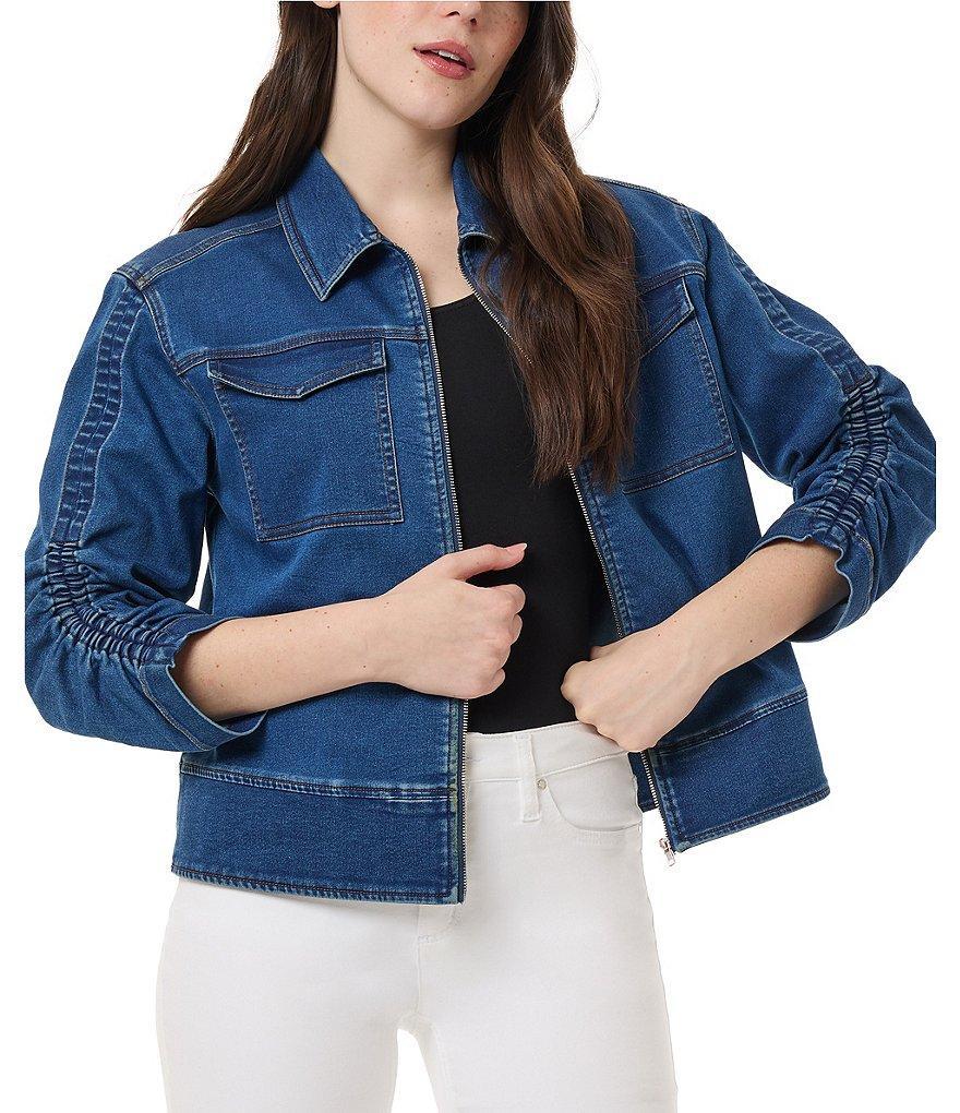 Jones New York Shirred Sleeve Zip Front Denim Jacket Product Image