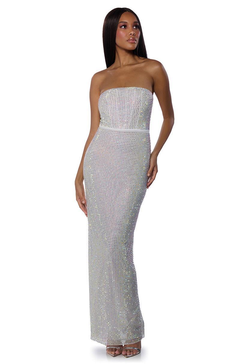 SLEEK AND SEXY RHINESTONE MAXI DRESS Product Image