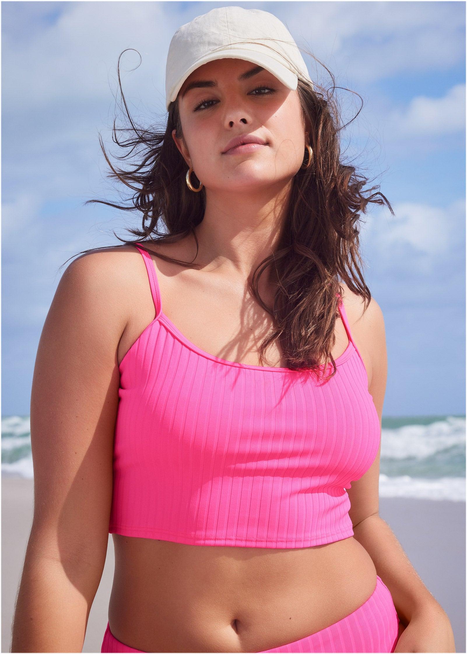 Superrib Swim Crop Top - Hot Pink Product Image