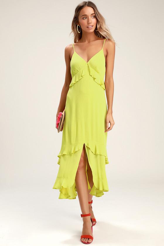 Island Time Lime Green Ruffled Midi Dress Product Image