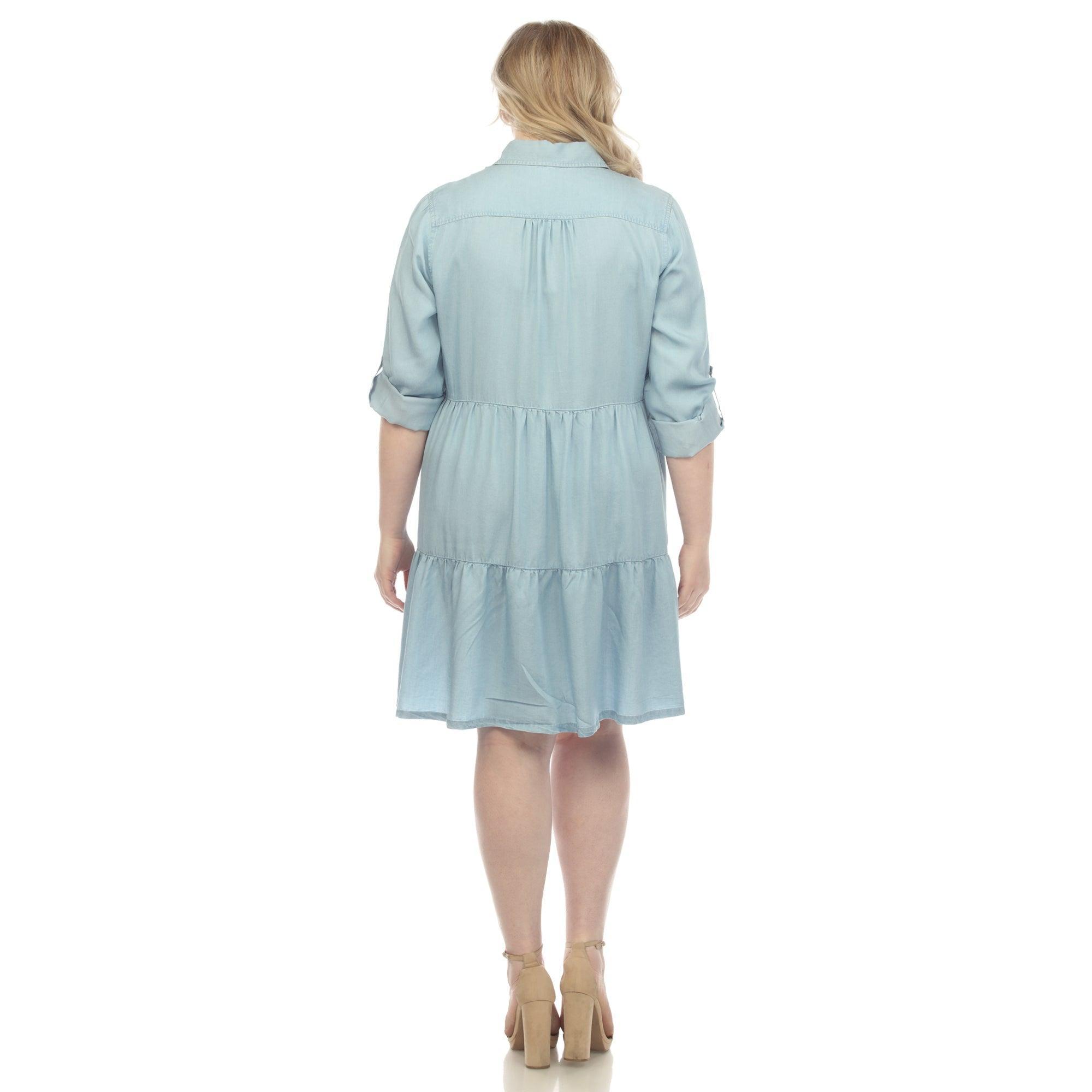 Long Sleeve Tiered Midi Shirt Dress - Plus Product Image