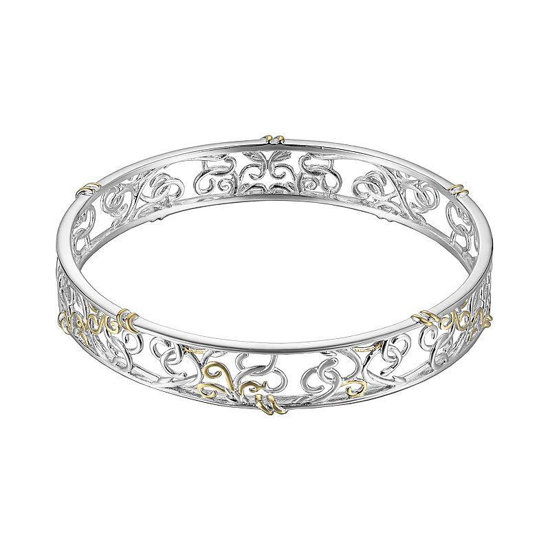 18k Gold Over Silver and Sterling Silver Scrollwork Bangle Bracelet, Womens Yellow Product Image