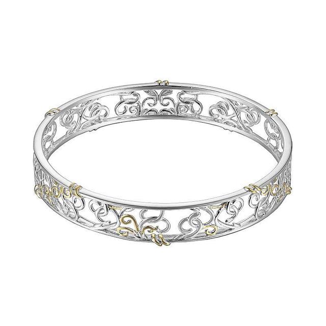 18k Gold Over Silver and Sterling Silver Scrollwork Bangle Bracelet, Womens Yellow Product Image