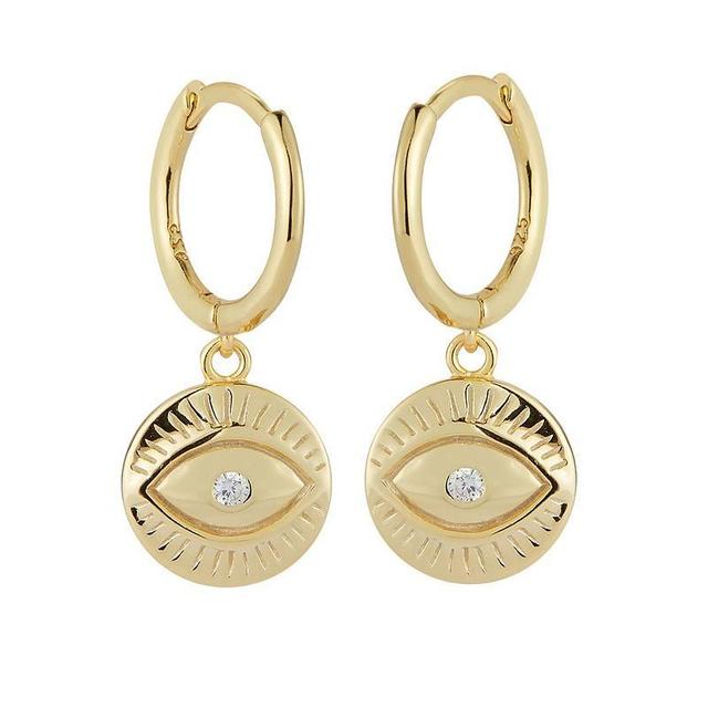 Sunkissed Sterling Evil Eye Cubic Zirconia Hoop Drop Earrings, Womens, Gold Tone Product Image