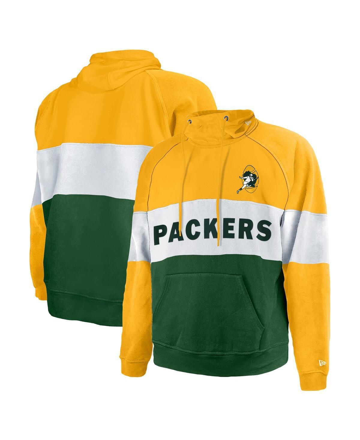 Mens New Era Green Green Bay Packers Big & Tall Throwback Colorblock Pullover Hoodie Product Image