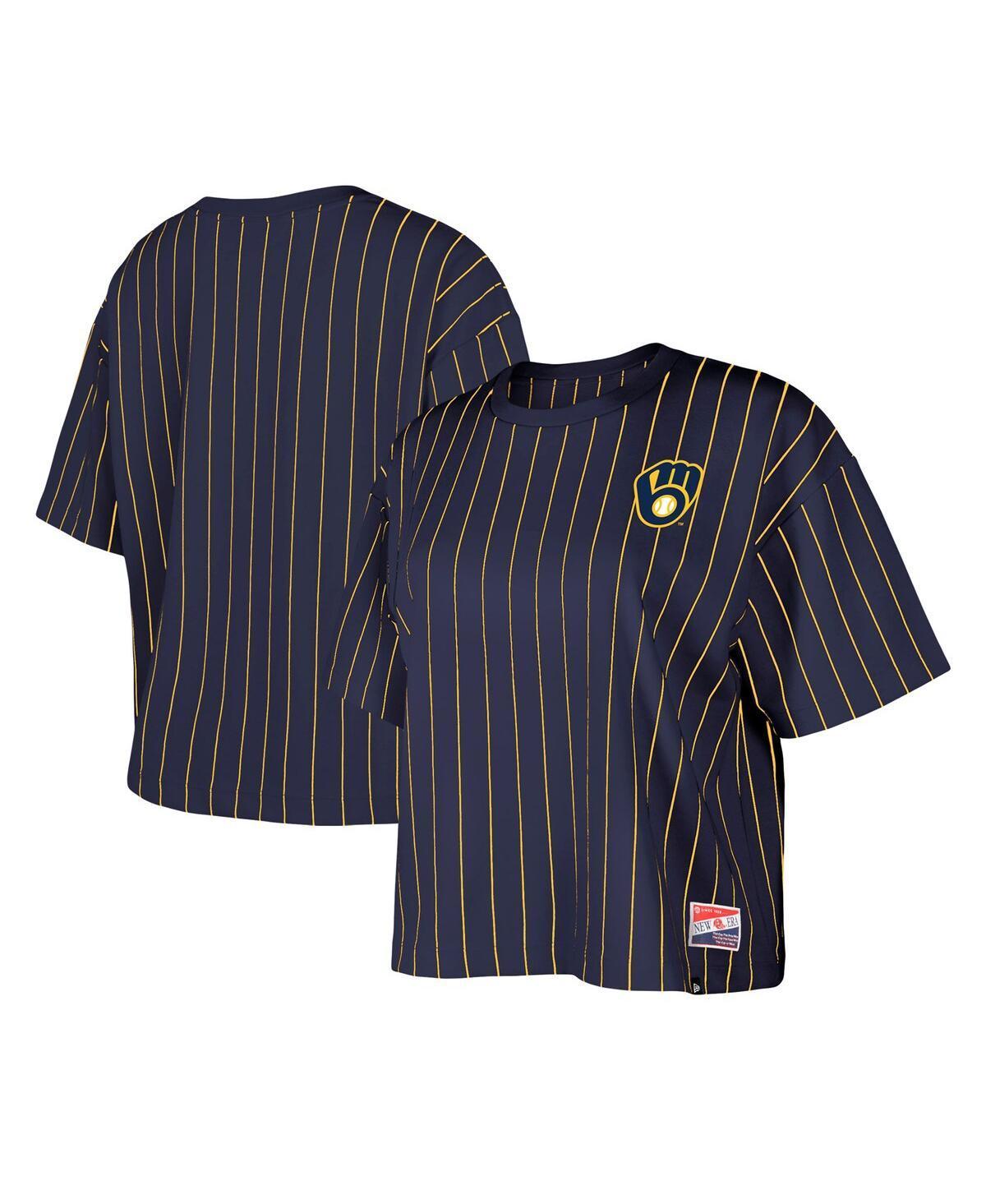 Womens New Era Milwaukee Brewers Boxy Pinstripe T-Shirt Blue Product Image