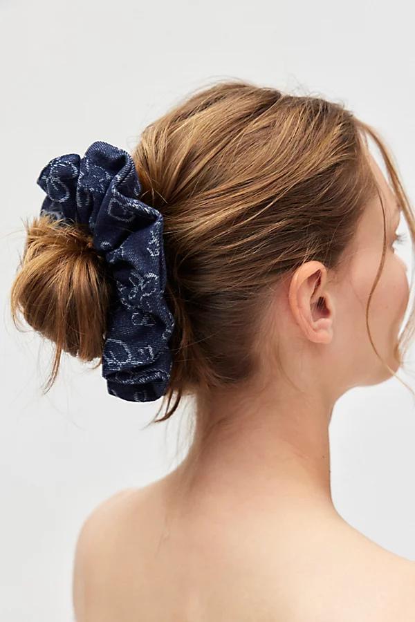 Denim Frayed Flower Scrunchie Womens at Urban Outfitters Product Image