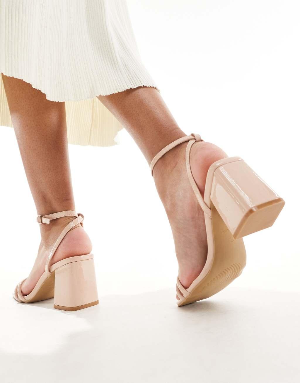 Truffle Collection block heel sandals in beige Product Image