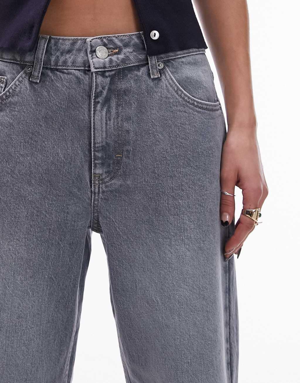 Topshop cropped mid rise straight jeans with raw hems in cloudy green  Product Image