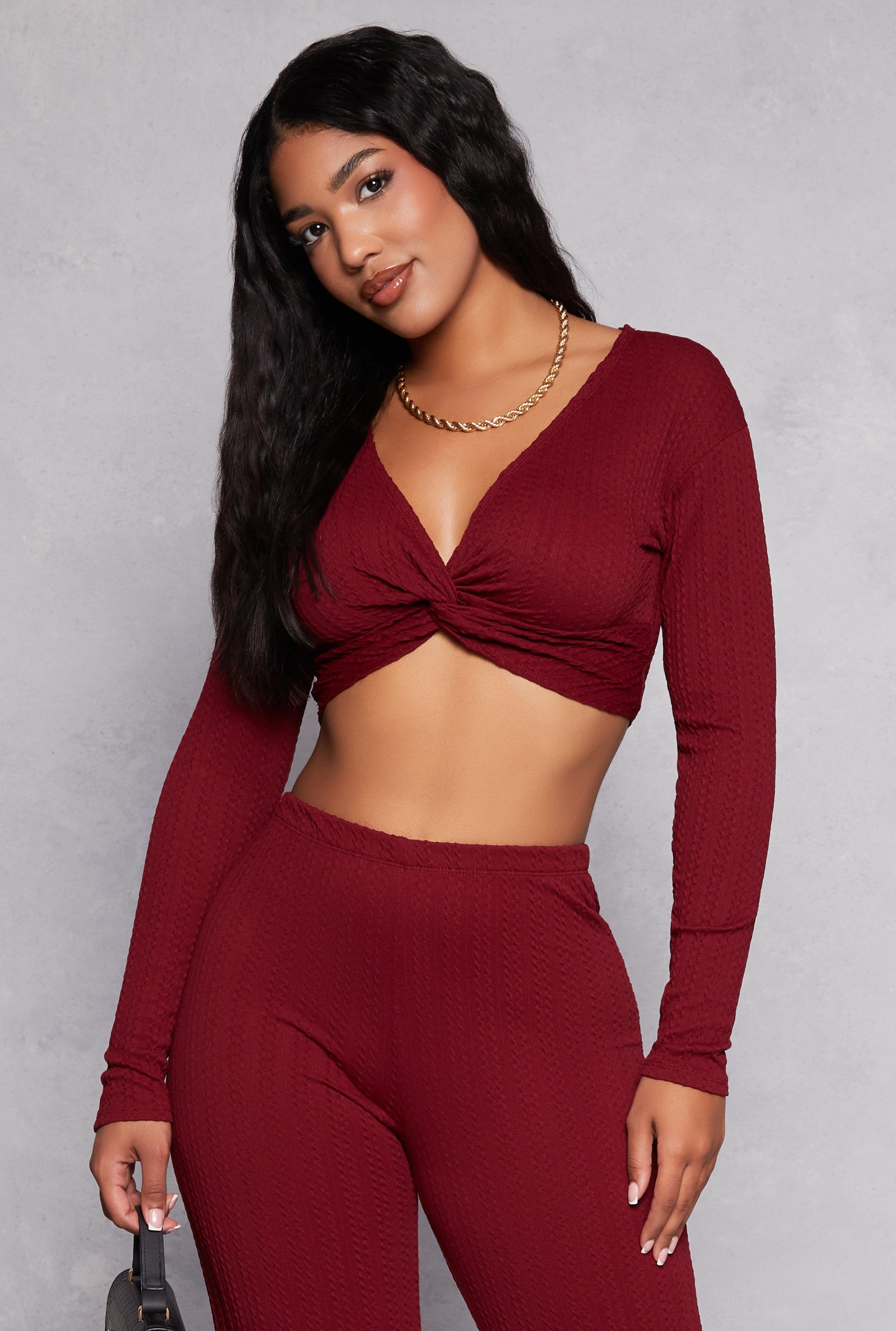 Womens Textured Knit Twist Front Crop Top Product Image