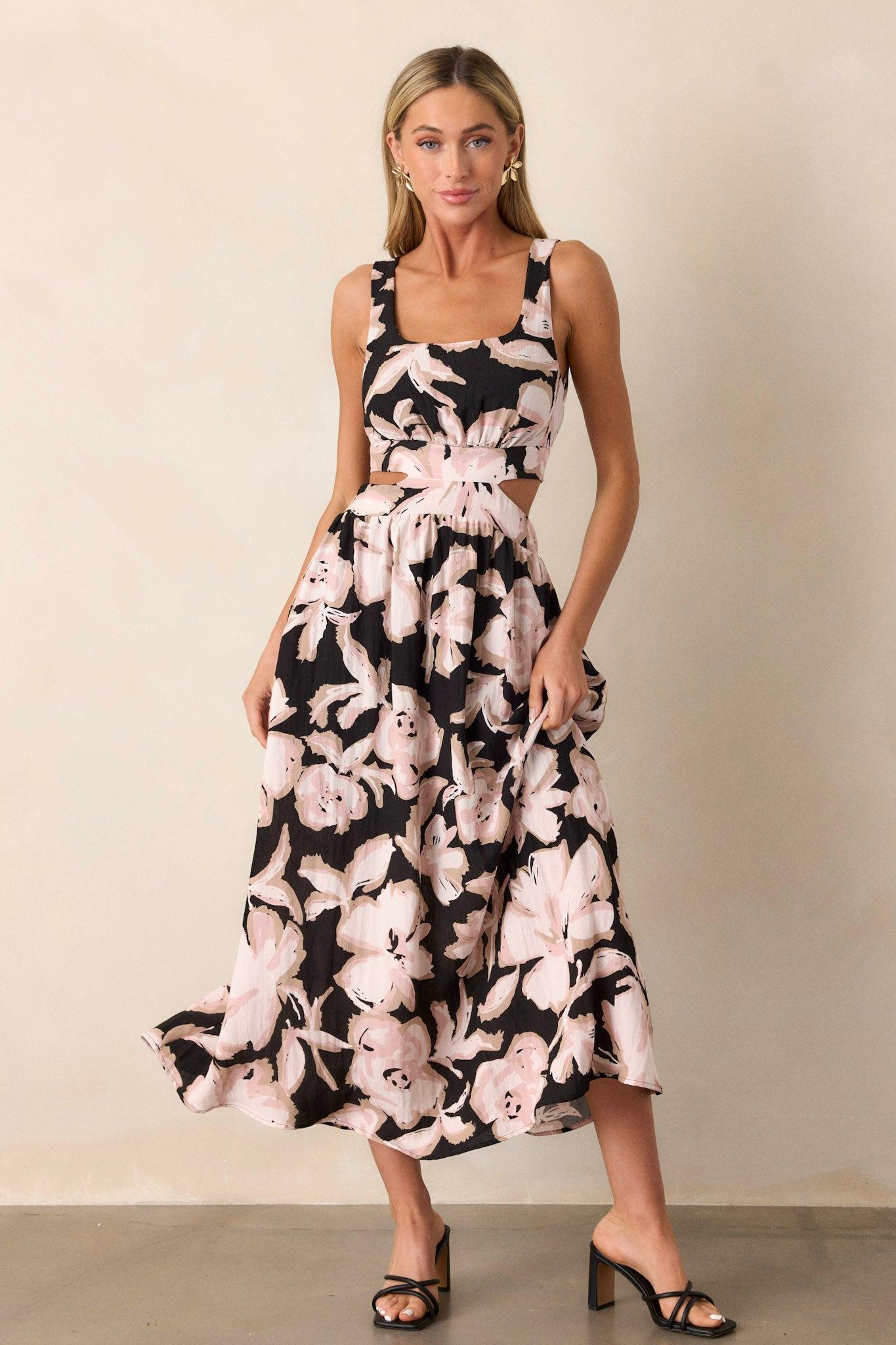 Radiant Day Black Floral Cutout Maxi Dress Product Image