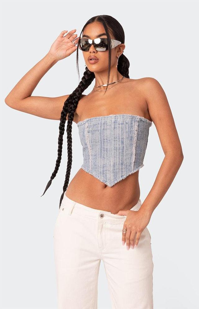 Edikted Women's Cici Distressed Denim Corset Product Image