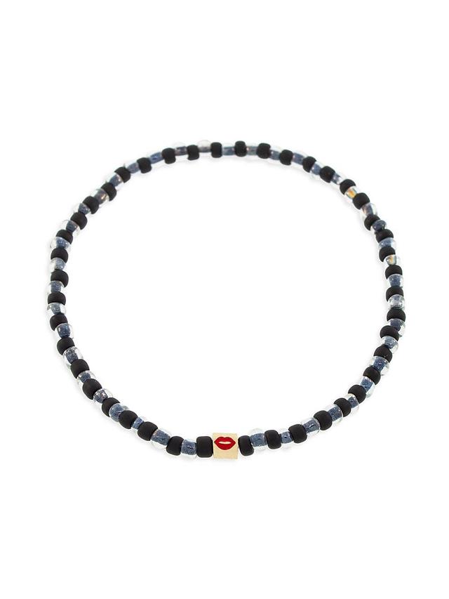 Mens 14K Yellow Gold & Glass Beaded Evil Eye Bracelet Product Image