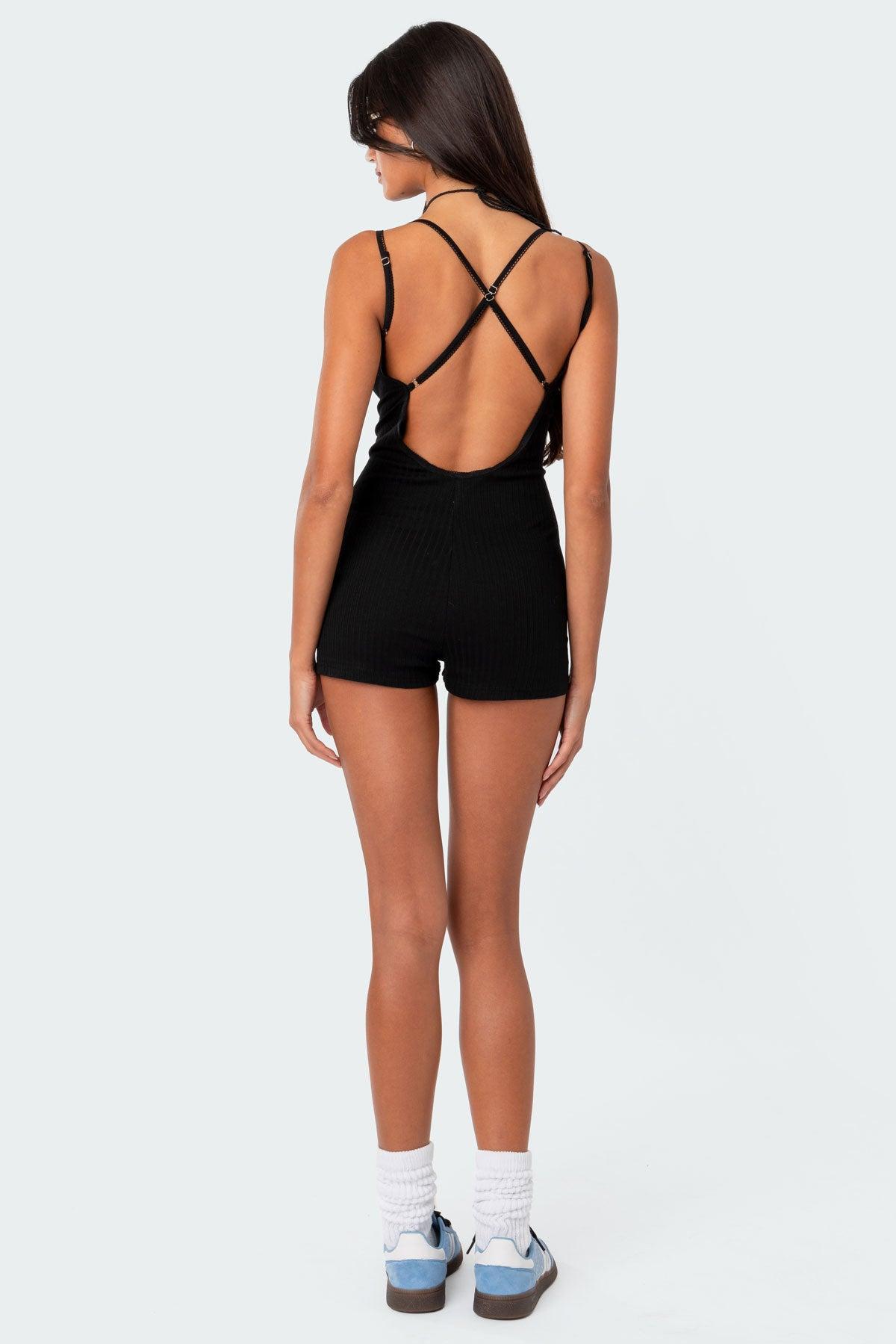 Pointelle Strappy Open Back Romper Product Image