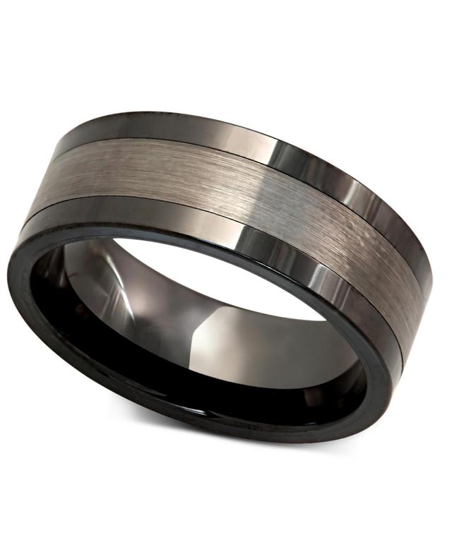 Mens Tungsten Ring, Black Ceramic With Tungsten Inlay Ring Product Image